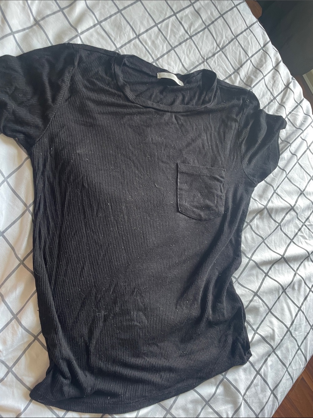 Women’s Black Ribbed Pocket T-Shirt